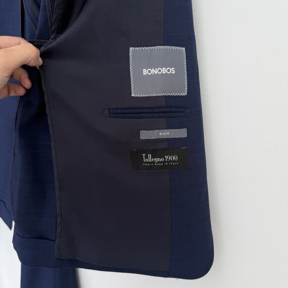 Bonobos Suit Men 40R Navy Plaid Italian Wool Slim Fit Tollegno 1900 Pants 32x30 - Picture 9 of 16